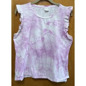 Skies Are Blue Soft Womens Tie Dye Ruffle Cap Sleeve Tank Top T Shirt Pink Sz L